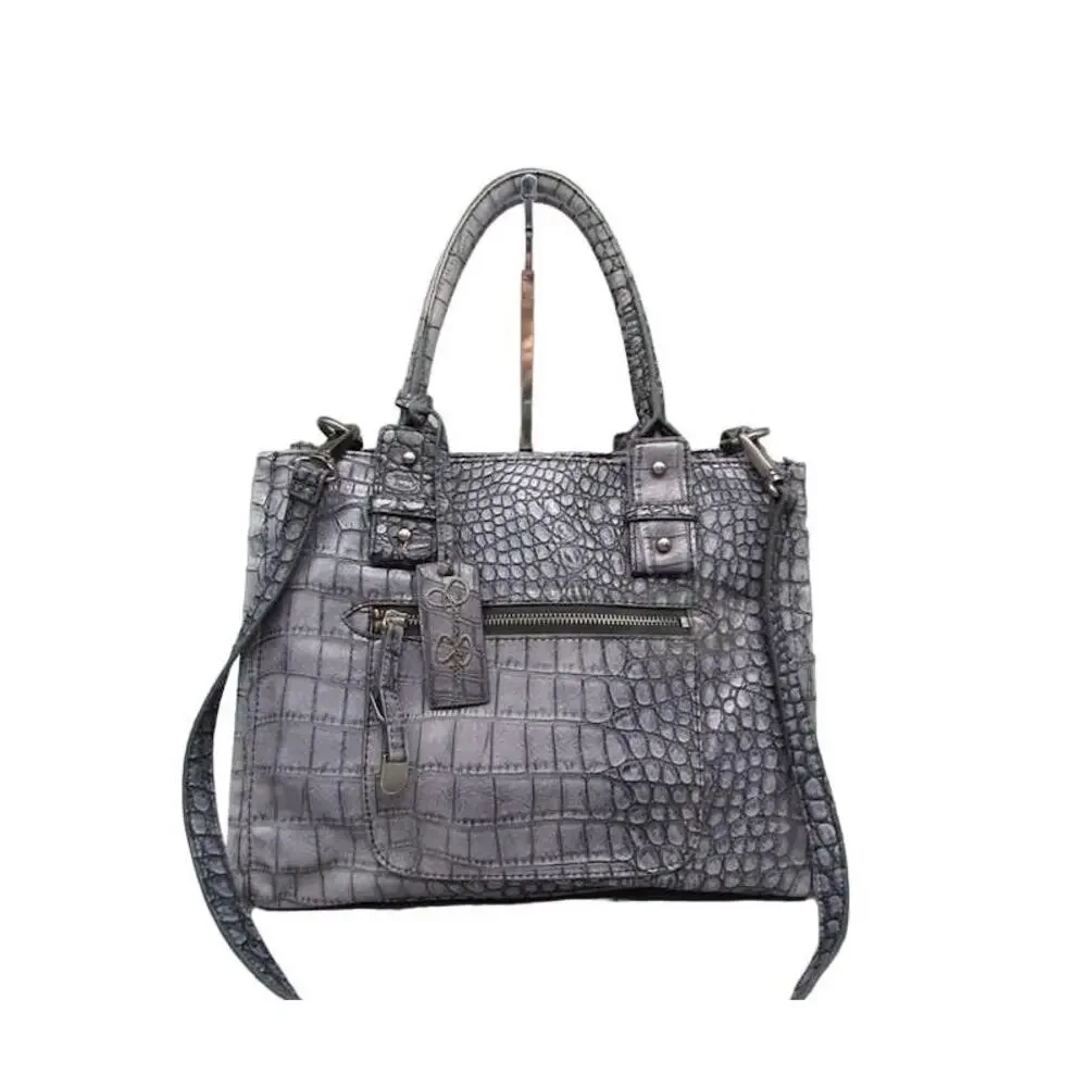 Jessica Simpson Denim Blue Croc Embossed PVC Satchel Handbag
